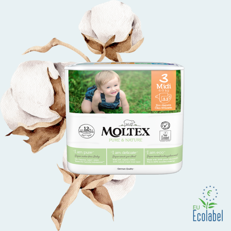 Moltex Pure&Nature ekologiškos sauskelnes vaikams MIDI babyland.lt